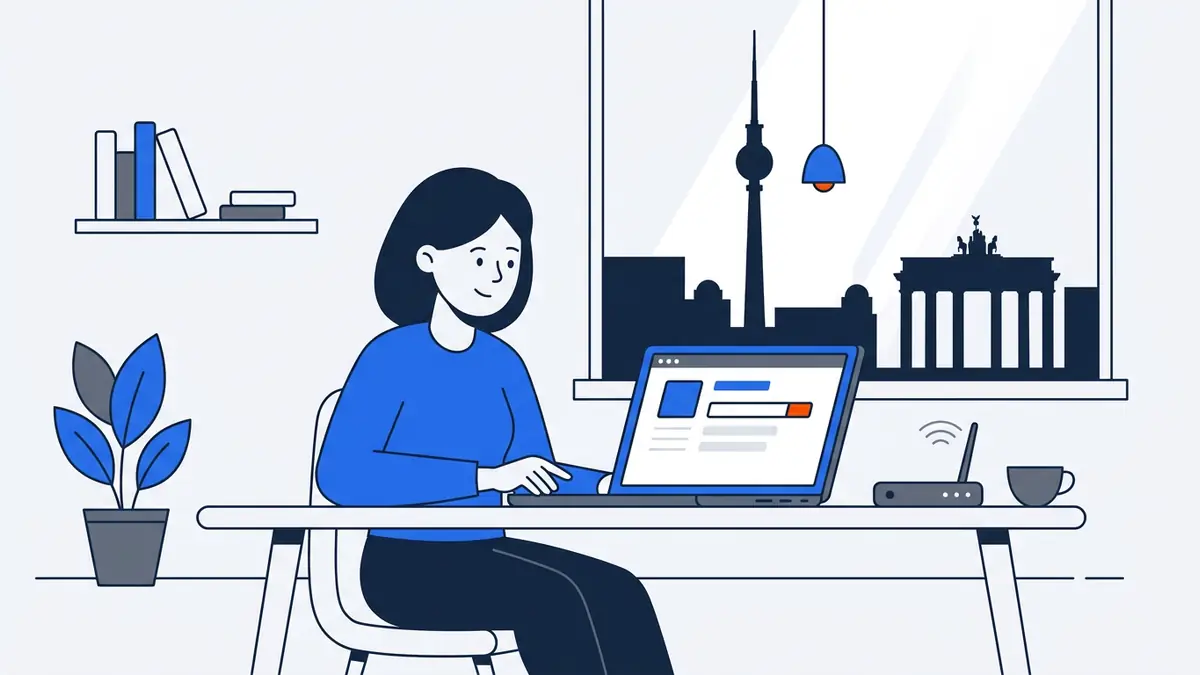 Illustration of checking home internet at a Berlin address