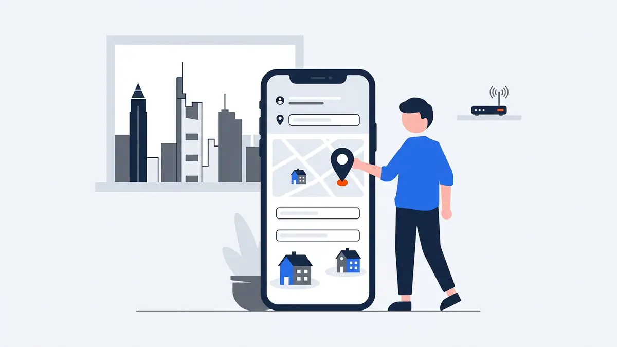 Illustration of checking home internet at a Frankfurt address