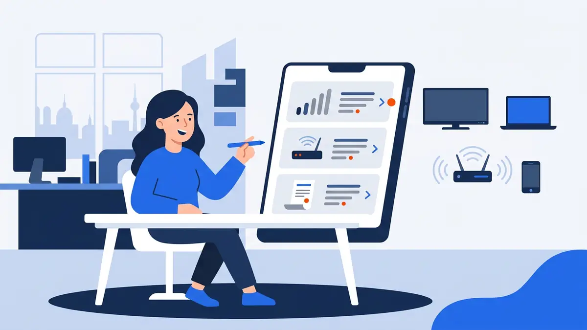 Illustration of a new resident choosing home internet in Germany