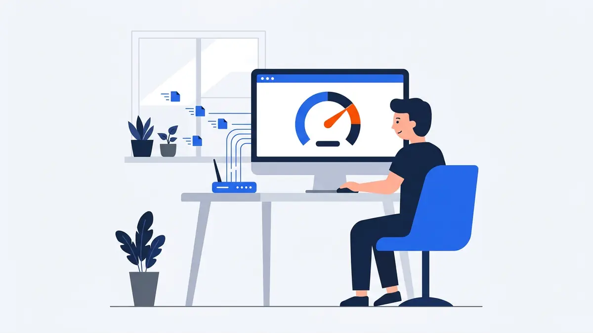 Illustration of checking home internet speed in Germany