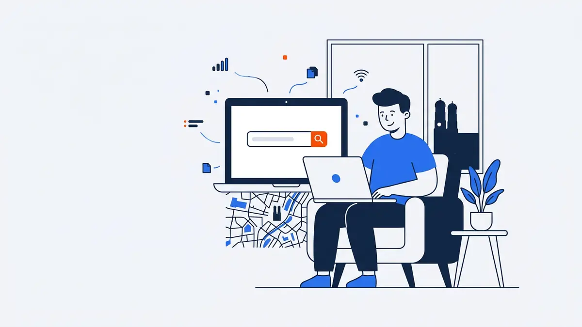 Illustration of checking home internet at a Munich address