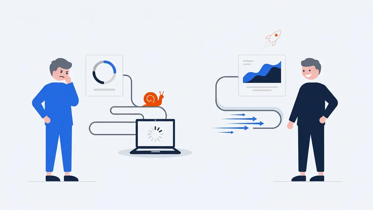 Illustration of a slow home internet connection being compared