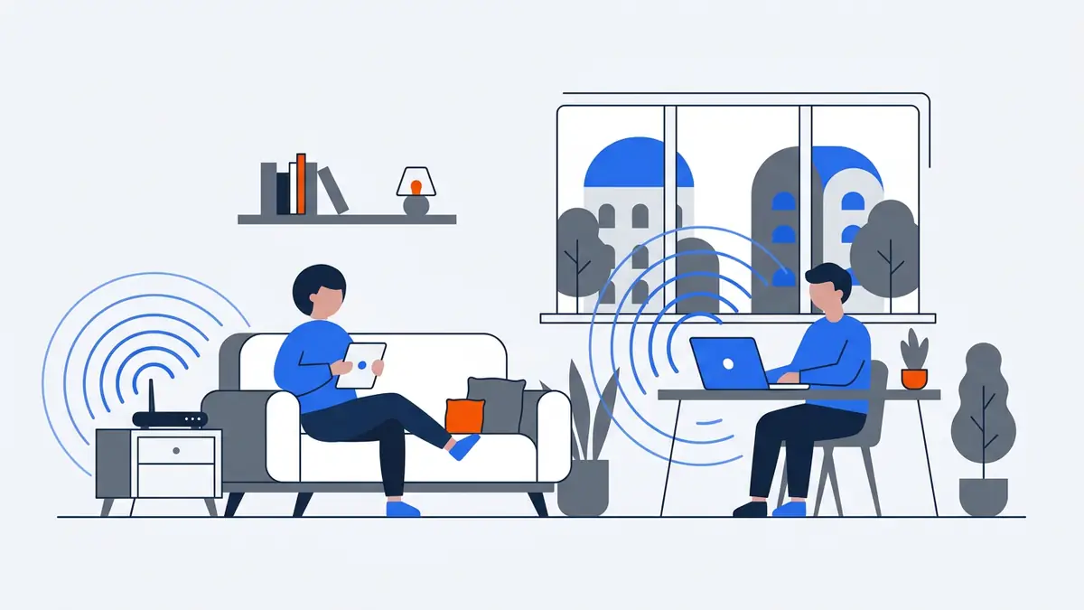 Illustration of household Wi-Fi in a German apartment